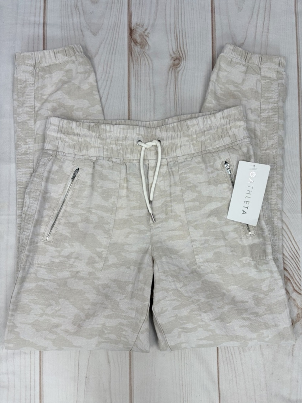 NWT Athleta Cabo Tide Linen Jogger Neutral Camo Sz 6 Tall - Picture 10 of 15